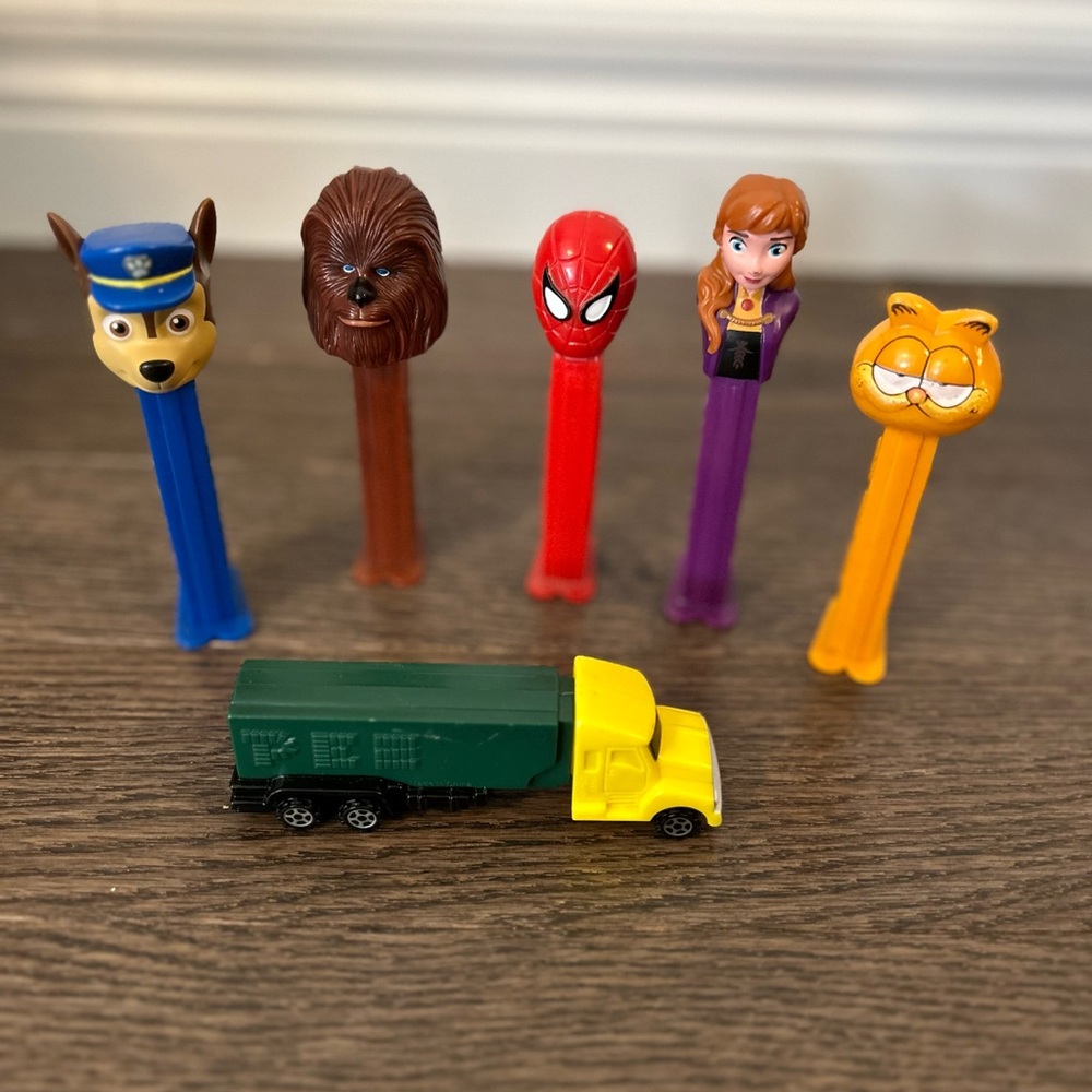 Pez Character Dispensers and Toy Truck Set